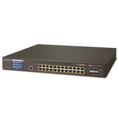 Planet GS-5220-24P4XVR, Smart PoE switch 24x TP,4x SFP+ 10Gbase-X,Web/LCD+ONVIF, 802.3at-400W, AC+DC