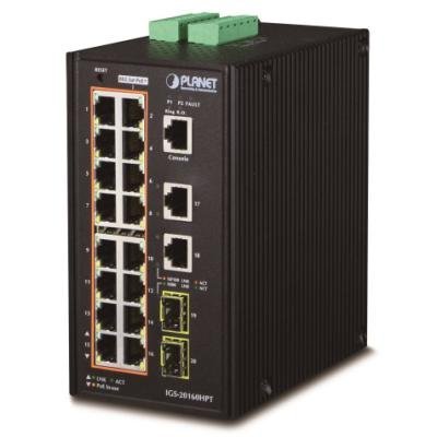 IGS-20160HP, 18x 1000Base-T, 16x PoE<320W, 2x SFP, L3, DIN,IP30, -40 až 75°C, WEB/SNMPv3, I/O