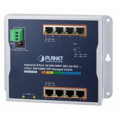 Planet WGS-4215-8P2S nástěnný L2/L4 PoE switch, 8x1Gb+2xSFP, extend mód 10Mb, PoE 802.3at 200W, -40~75°C, fanless