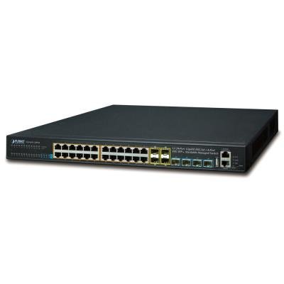 Planet SGS-6341-24P4X L3 PoE switch, 24x 1000Base-T, 4x 1Gb SFP, 4x 10Gb SFP+, HW/IP stack, VSF/Cl. switch, 802.3at 370W