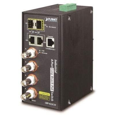 LRP-422CST, průmysl.COAX PoE switch, 4x 100Base-TX, 2x SFP/TP, IEEE802.3at,Web/SNMPv3, -40~75°C,IP30