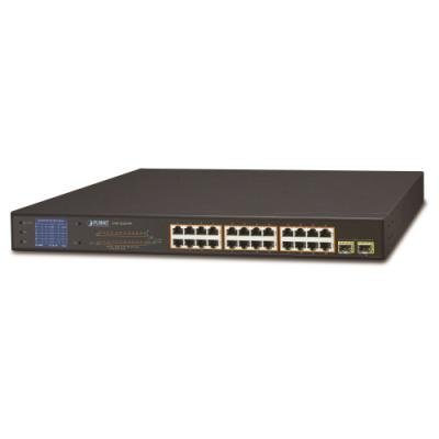 Planet GSW-2620VHP PoE switch, 24x1Gb + 2xSFP 1Gb, LCD, VLAN, extend mód 10Mb-250m, 802.3at, 802.3az, 300W PoE Budget