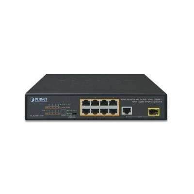 Planet FGSD-1011HP PoE switch, 8x 10/100 PoE, 1x TP + 1x SFP 1000Base-X, extend mód 10Mb, ESD, 802.3at 120W, fanless