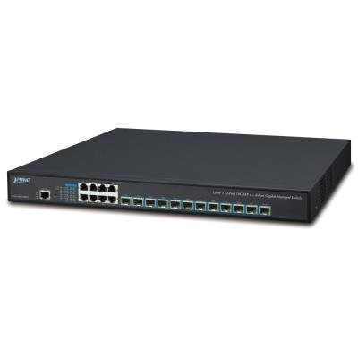 Planet XGS-6350-12X8TR L3 switch, 12x 10G SFP+, 8x GbE RJ-45, Web/SNMP/console/Telnet, L3 RIP/OSPF, QoS, 2x AC 100-240V