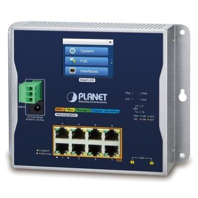 Planet WGS-5225-8P2SV průmyslový/nástěnný L2/L3 switch, 8x1Gb, 2x2.5G SFP, 8xPoE 30/240W, 2.4" touch LCD, -20~70°C
