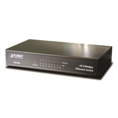 Planet FSD-803 switch 8x10/100Base-TX, 10", kov, desktop, fanless