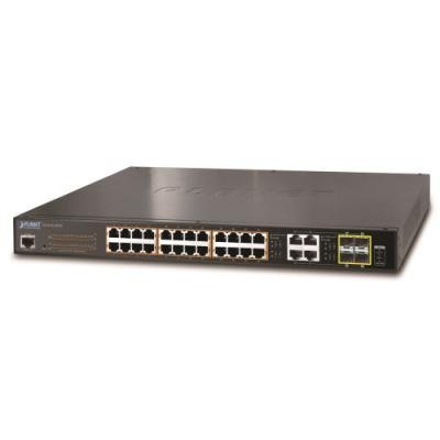 Planet GS-4210-24P4C L2/L4 PoE switch, 28x1Gb RJ45, 4xSFP, PoE 802.3at 220W, Web/SNMPv3, extend mod 10Mb/s-250m 