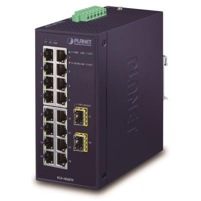 PLANET IGS-1820TF Průmyslový Switch 16x1Gb, 2xSFP, dual 12-48VDC/24VAC, -40~+75°C, fanless