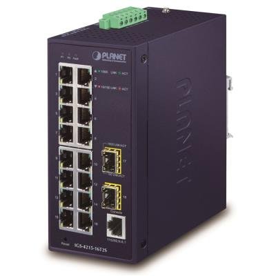 Planet IGS-4215-16T2S průmyslový L2 switch 16x 1Gb TP + 2x SFP, IP30, -40 až 75°C, SNMP, 12-48VDC/24VAC