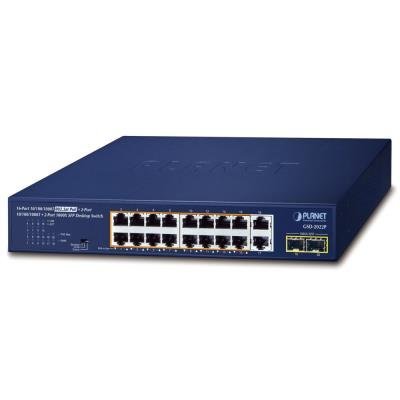 PLANET PoE switch 18x1Gb + 2xSFP 1Gb, 16x PoE 802.3at 30/185W, VLAN, extend mód 10Mb-250m