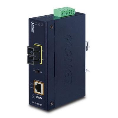 Planet IGTP-802TS konvertor RJ45/SC, 1Gbps, PoE injektor 802.3at, -40 až 75 st.C, IP30, SM s SC, 12-48VDC