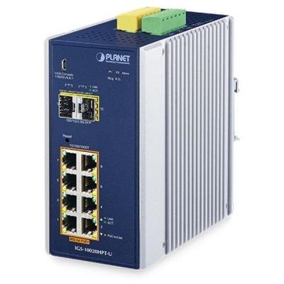 Planet IGS-10020HPT-U Průmyslový Switch 8x 1Gb PoE+ (240W) + 2x 100/1000 SFP, Management (USB), -40 +75°C, 12-54VDC