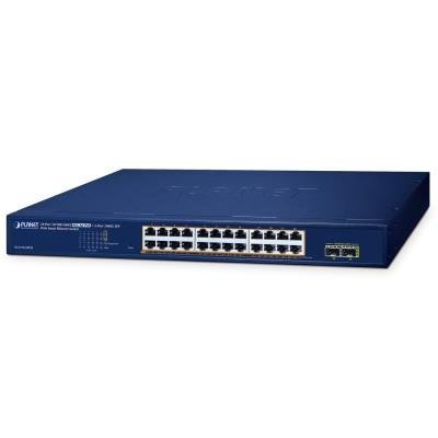 Planet GS-2210-24P2S WEBsmart L2 switch, 24x1Gb, 2x1Gb SFP, 24x PoE 802.3at 260W, QoS