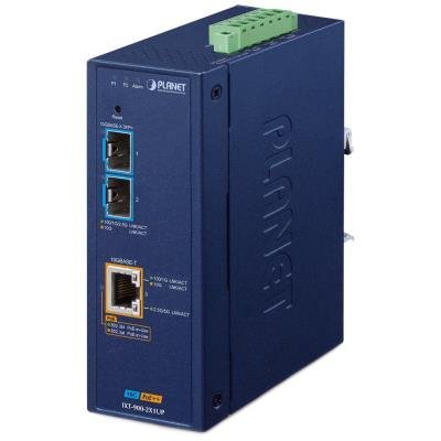 Planet IXT-900-2X1UP průmyslový konvertor, 1x10Gb  PoE++ 802.3bt - 2x10GBase-X SFP+,-40~75°C, 12-54VDC, DIN, IP40, 95W