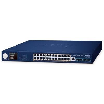 Planet GS-6311-24P4XV L3 switch, 24x1Gb, 4x10Gb SFP+, 24x PoE 802.3at 370W, 0~50°C , QoS, Smart LCD