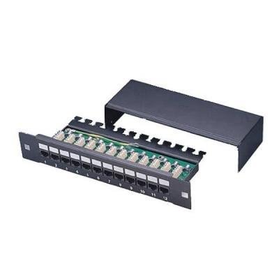 Patch panel 10", 1U / 12 portů,CAT5,STP, LSA,s krytem, vodorovné umístění konektorů, zemnič, černý