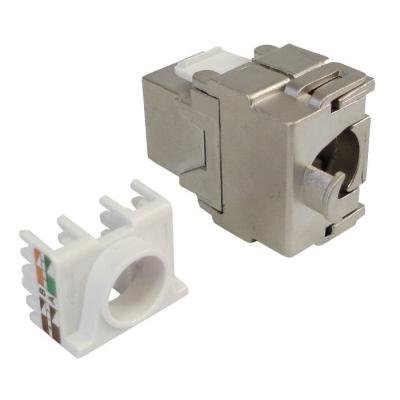 Keystone jack RJ45 Cat6A, STP, stříbrný, 180 st, zaklapávací zezadu