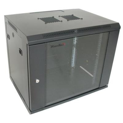 XtendLan 9U/600x450, na zeď, jednodílný, skleněné dveře, černý