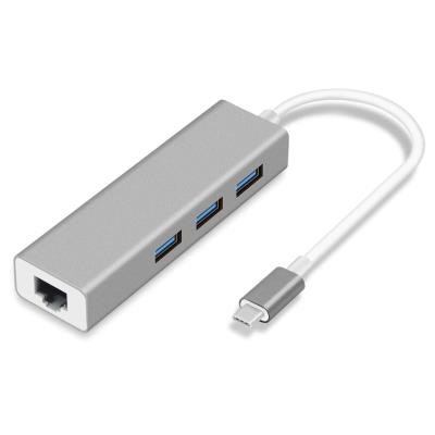 Hub USB C 3.1 s Gigabitovým Ethernet adaptérem, 3x USB  3.0, pokovený box