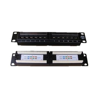 DATACOM Patch panel UTP 10" 12 port CAT5E, 2x6 pozic, 1U, zadní zářez, černý  