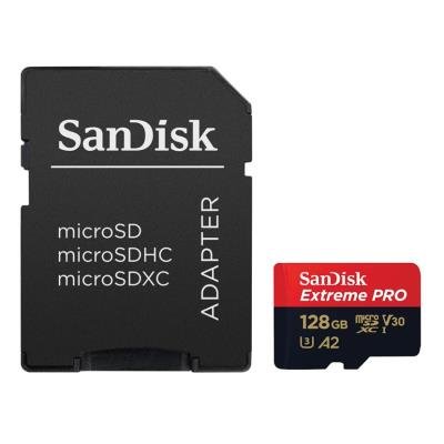 SanDisk Extreme PRO microSDXC 128GB / A2 C10 V30 UHS-I U3 / 200MB/s & 90MB/s / SD Adaptér + 2 years RescuePRO
