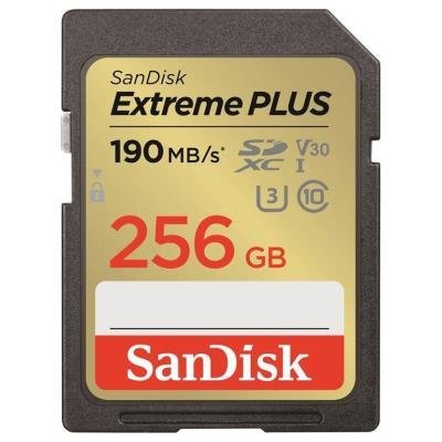 SanDisk Extreme PLUS 256GB SDXC / UHS-I, Class 10, U3, V30 /  up to 190MB/s & 130MB/s Read/Write / + 2 years RescuePRO