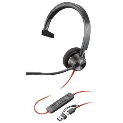 Poly Blackwire 3310 Monaural USB-C Headset +USB-C/A Adapter