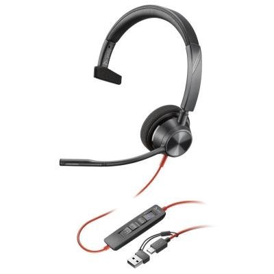 Poly Blackwire 3310 Monaural Microsoft Teams Certified USB-C Headset +USB-C/A Adapter