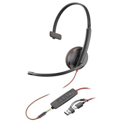 Poly Blackwire 3215 Monaural USB-C Headset +3.5mm Plug +USB-C/A Adapter