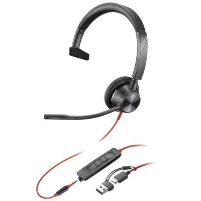 Poly Blackwire 3315 Monaural USB-C Headset +3.5mm Plug +USB-C/A Adapter