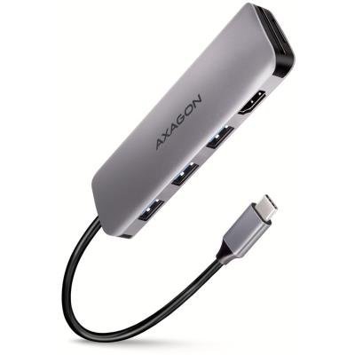 AXAGON hub USB-C 5v1 / HMC-HCR3A / USB 3.2 Gen1 / 3x USB-A / HDMI / MicroSD/SD / PowerDelivery / kovové tělo / 0,2m