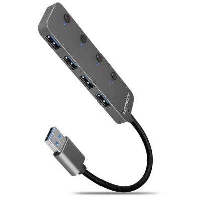 AXAGON hub USB-A s možností vypnutí konektorů / HUE-MSA / USB 3.2 Gen1 / 4x USB-A / hliníkové tělo / 0,2m